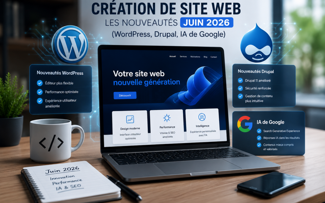 Création de site web : les nouveautés de juin 2026 (WordPress, Drupal, IA de Google)